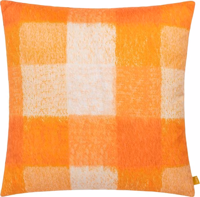 Make it a Home Alma Check Orange Velvet Feather Rich Square Cushion