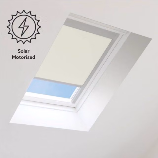 Bloc Blinds Solar Powered Thermal Insulating Blackout Blind for Velux Roof Windows, Cream in Silver, Size M08