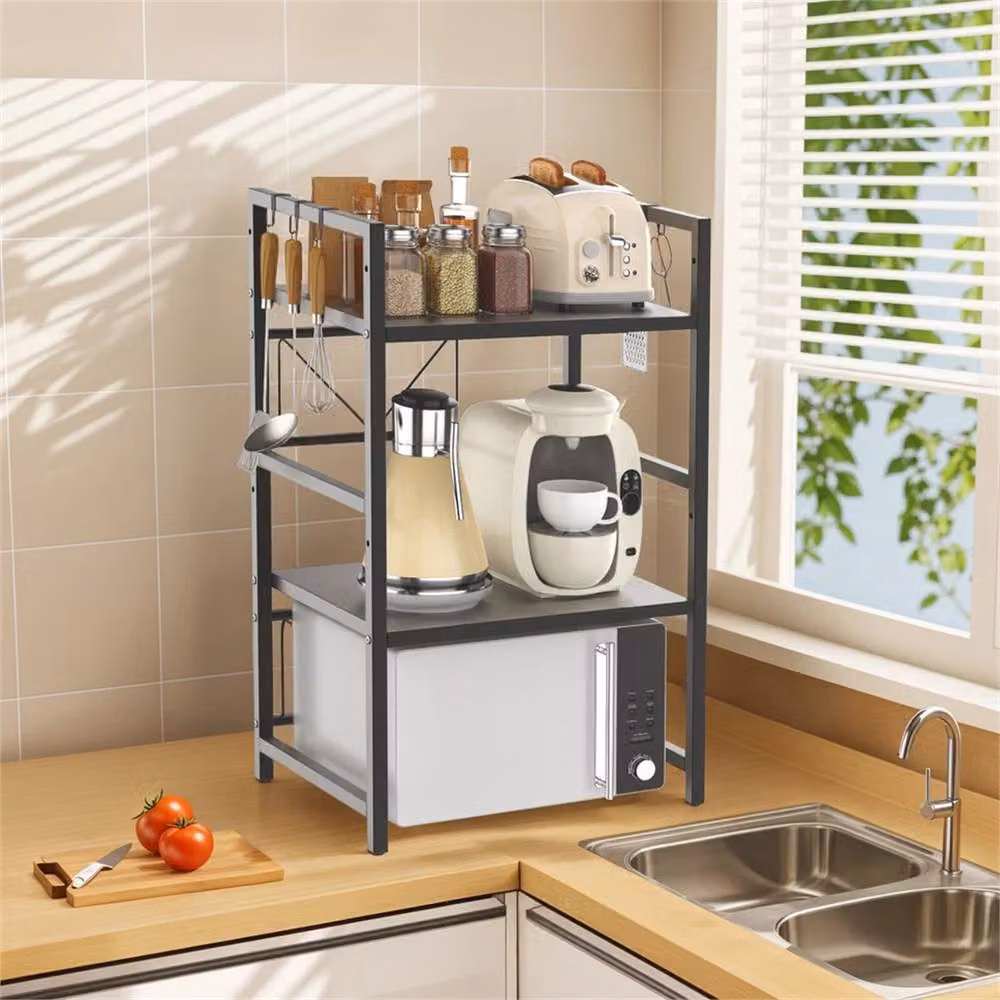 SPETLEK 3 Tier Expandable Microwave Oven Rack in Black, W/D/H: 50.0 x 32.0 x 25.0 cm – 2