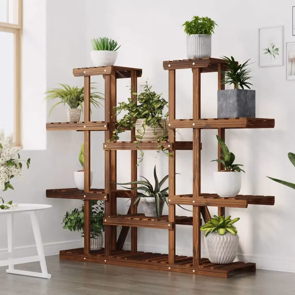 Berkfield Home Retro Solid Wood Flower Stand, Brown, W/D/H: 110 x 25 x 110.5 cm – 3