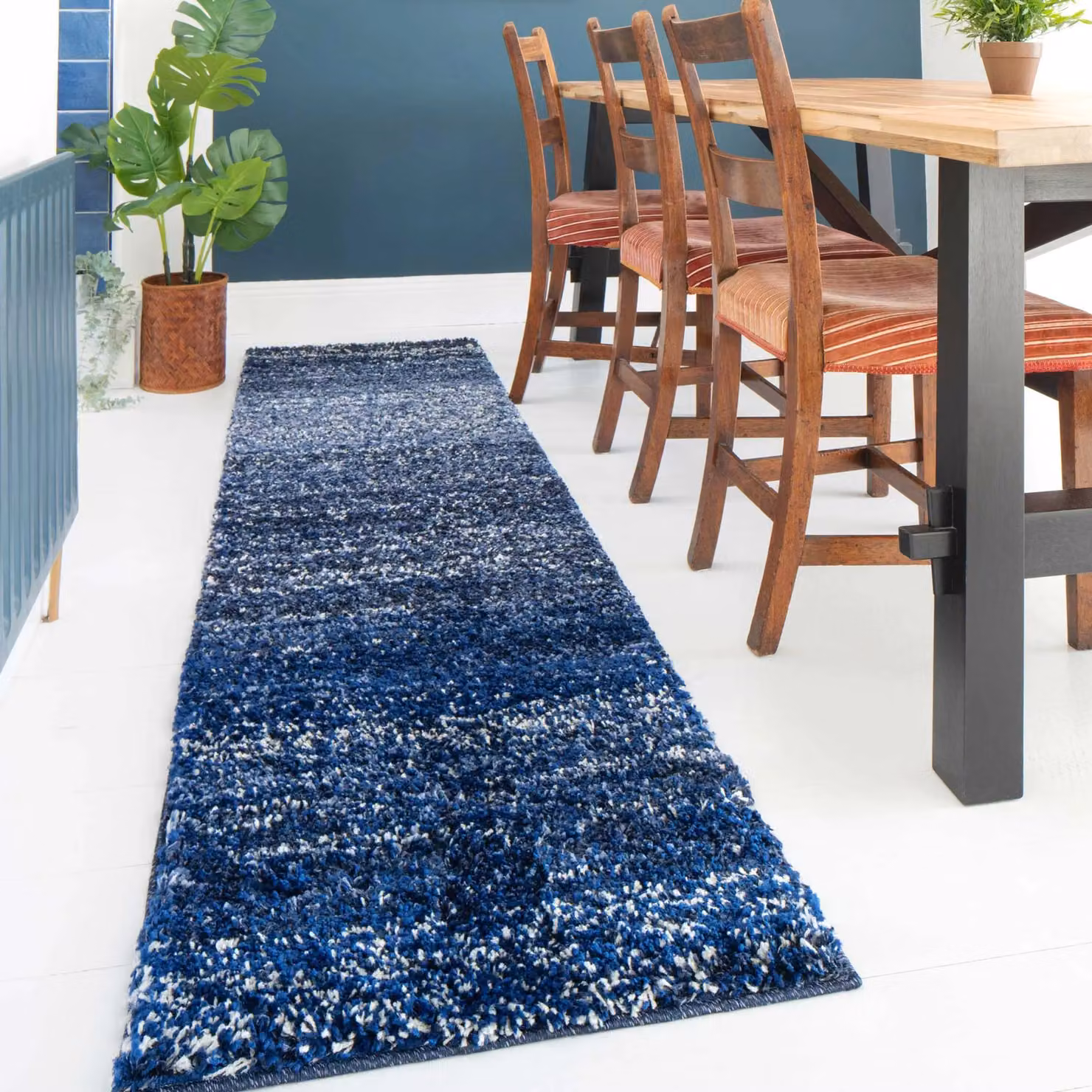 Kukoon Navy Blue Striped Mottled Shaggy Rug, W: 160 cm, D: 230 cm – 4