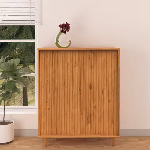 Dorel Home Furnishings Jerzy Highboard in Brown Waxed Pine with 2 Hinged Doors, D/W/H: 38 x 99 x 120 cm – 2