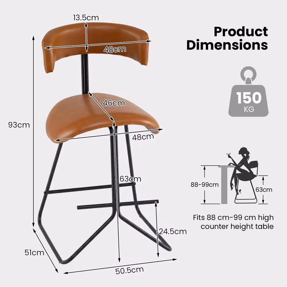 Costway Set of 2 Brown Faux Leather Upholstered Armless Counter Height Barstools – 2