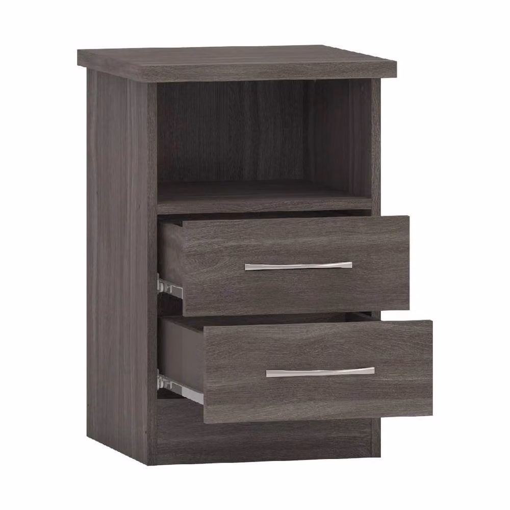 FORGEVIO Black Wood 2 Drawer Bedside Table with Shelf Storage – 2