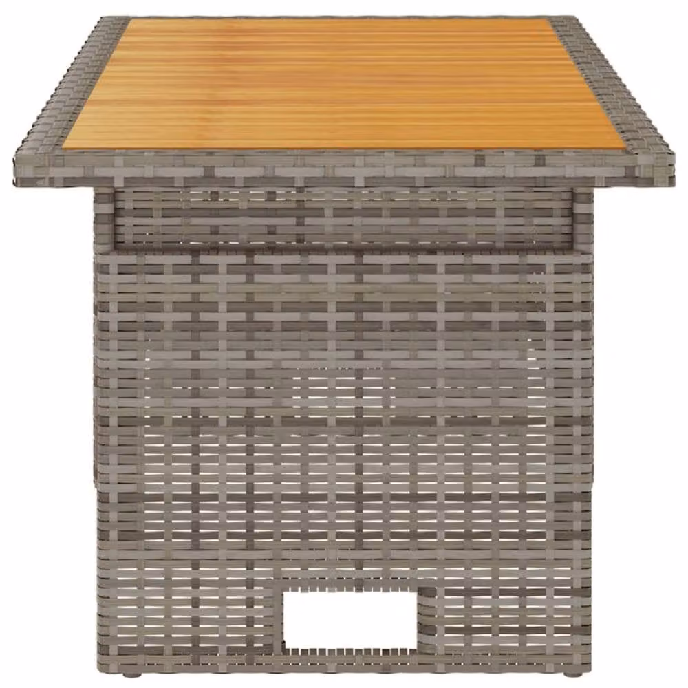 Berkfield Home Grey Garden Table with Acacia Wood and Poly Rattan, W: 100 cm, D: 50 cm, H: 43-63 cm – 3