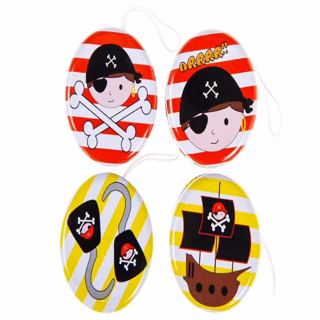 LG-Imports Pack of 12 Metal Pirate Theme Return Tops in White and Multicolour