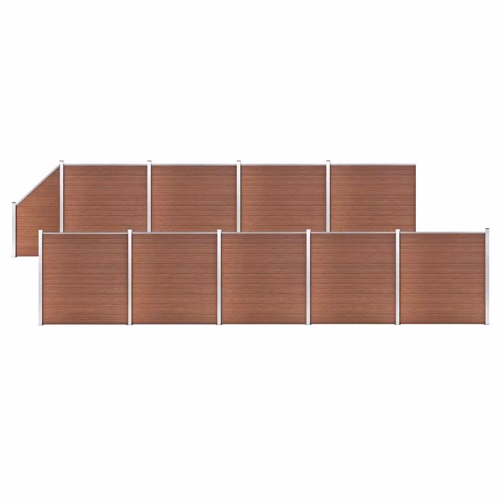 Berkfield Home WPC and Aluminium Fence Set in Brown, 9 Square and 1 Slanted Panel, H: 186 cm, W: 1657 cm – 2