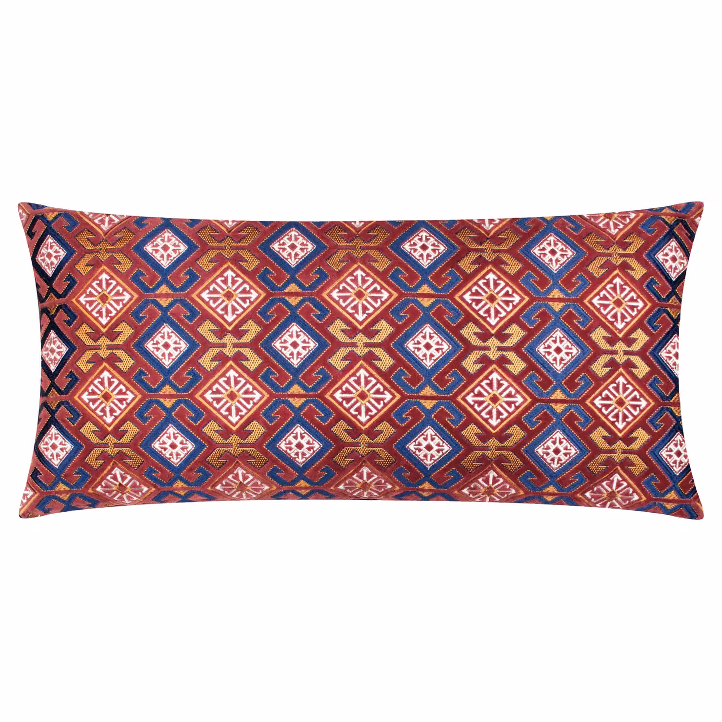 Paoletti Laurel Velvet Rectangular Cushion in Red and Gold, W: 60 cm, H: 30 cm, D: 30 cm – 2