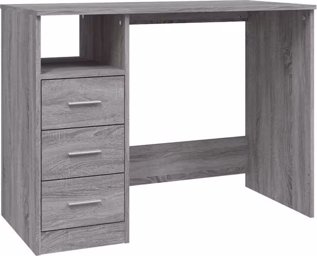 Berkfield Home Computer Desk with Drawers in Grey Sonoma, W/D/H: 102 x 50 x 76 cm