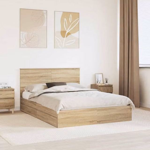 Berkfield Home Sonoma Oak Storage Bed with Drawers, Brown, W/D/H: 140 x 200 cm