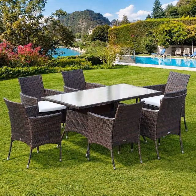 STILVORA 6-Seater Modern Dining Set with Cushions in Brown