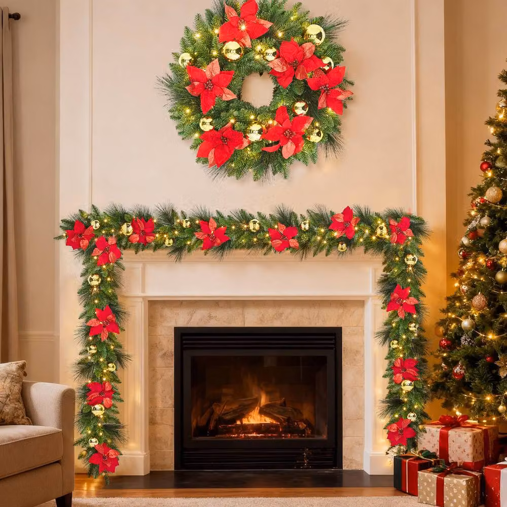 London Boutique 9ft Pre-Lit Christmas Wreath with LED Lights in Green – 2