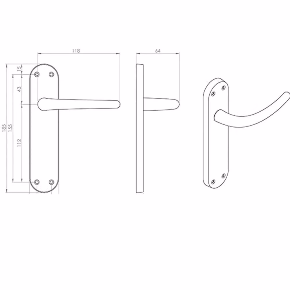 Loops Pair Slim Round Bar Handle on Shaped Latch Backplate, Matt Black, 185 x 40 mm – 2