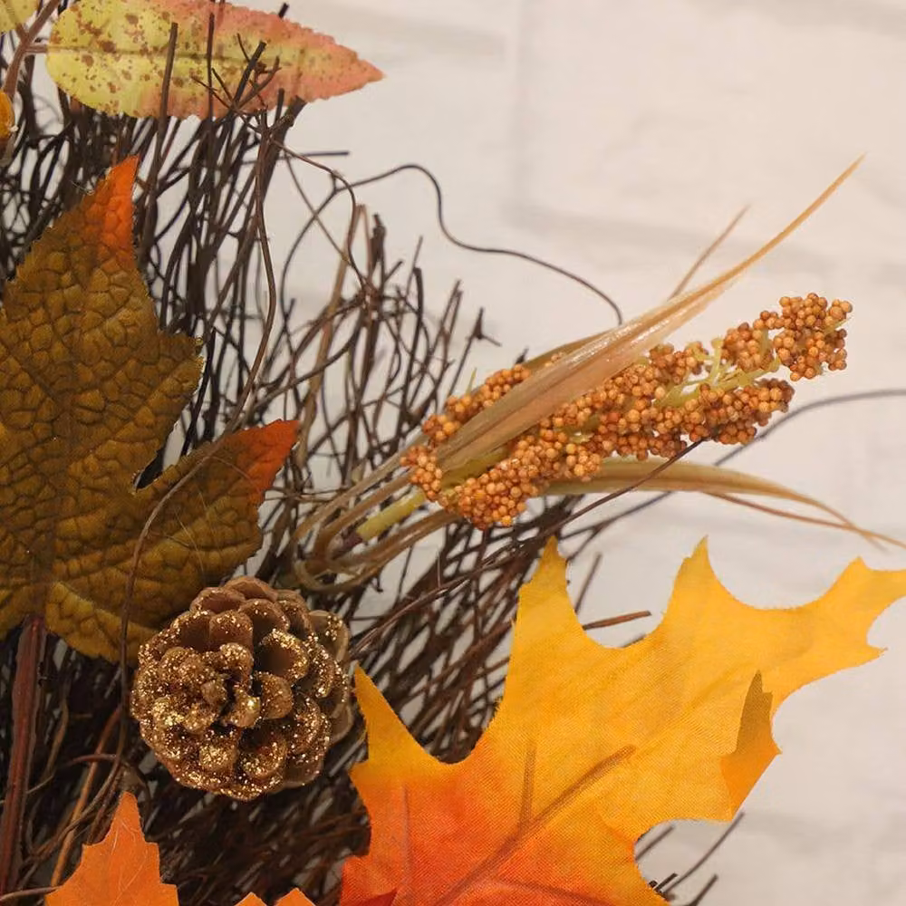 Garden Sanctuary Orange Prelit Artificial Autumn and Halloween Wreath with Seasonal Leaves – 7