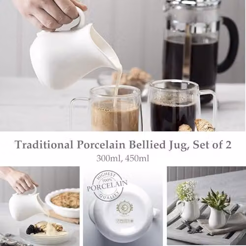 WM Bartleet & Sons White Ceramic Traditional Milk Jug Set of 2 – 4