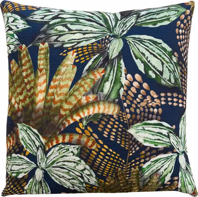 Mogori Abstract Leaves Digitally Printed Velvet Cushion in Green and Black with Feather Filling