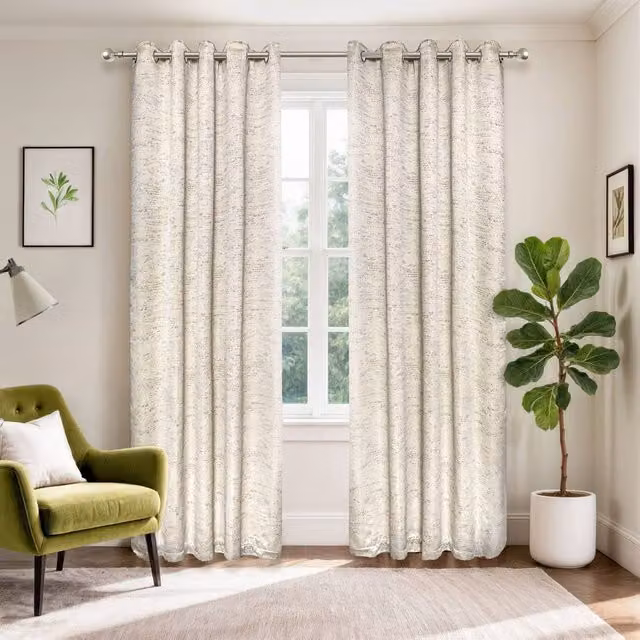 New Edge Blinds Wisteria Textured Eyelet Curtains in Natural, Width: 168 cm, Drop: 183 cm