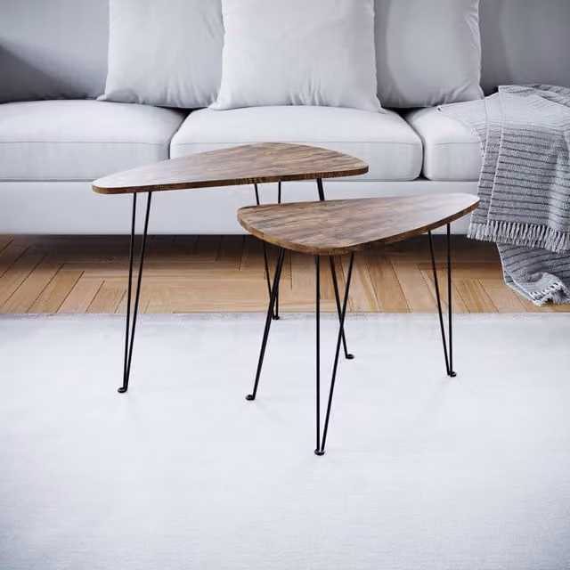 Vida Designs Brooklyn Nest of 2 Oval Industrial Living Room Tables in Brown Wood and Metal