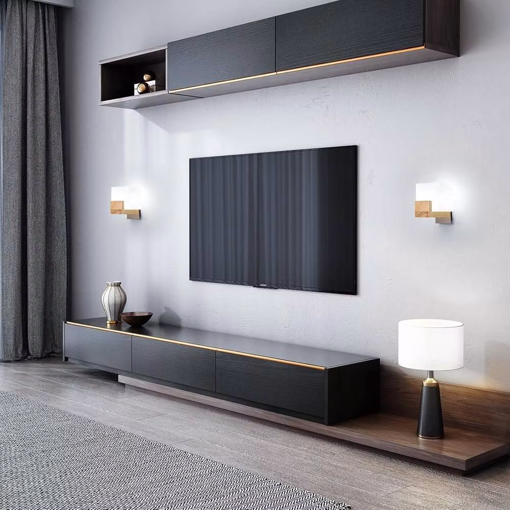 Goeco Modern Square Wall Light in Natural Wood and Glass with LED Bulb – 4