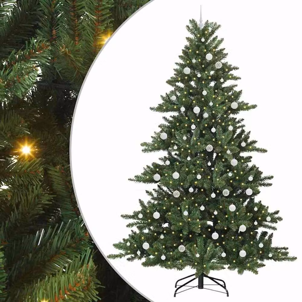 Berkfield Home Artificial Hinged Christmas Tree with 300 LEDs, Green, Height: 240 cm – 2