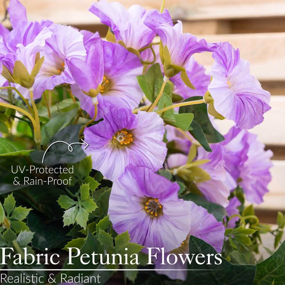 Christow Artificial Purple Petunia Wicker Hanging Basket with UV Resistant Foliage, Diameter: 25 cm – 3