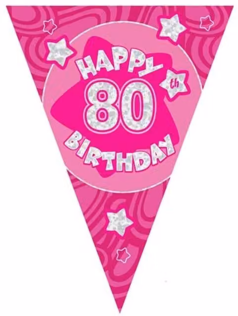 KDMD Pink Holographic 80th Birthday Party Pennant Banner Pack of 20