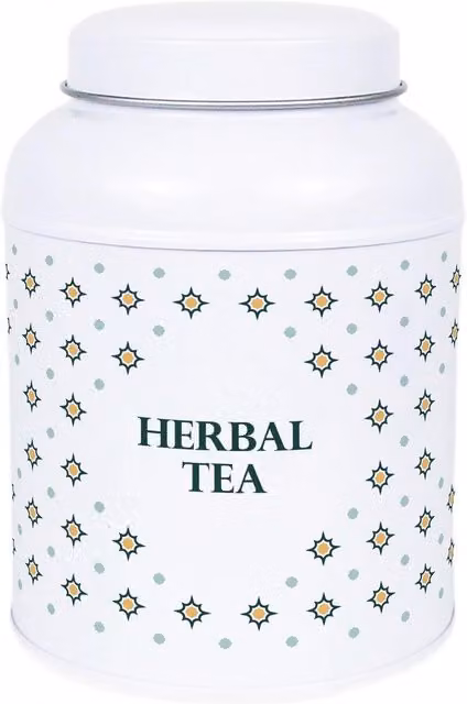 Purely Home Octagonal Stars Hot Chocolate Canister with Small Dome Lid, White Metal Kitchen Storage Tin