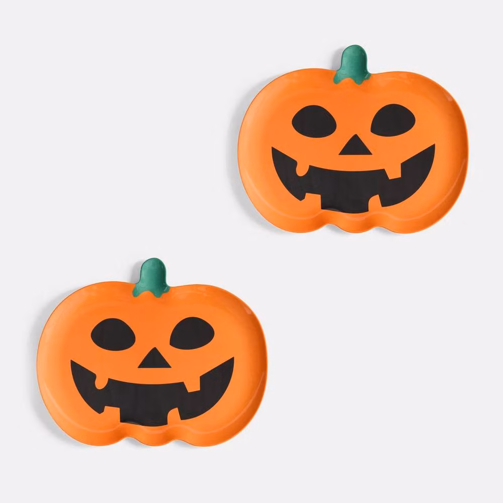 OHS 2 Pack Orange Pumpkin Shaped Plastic Serving Platters for Halloween – 2