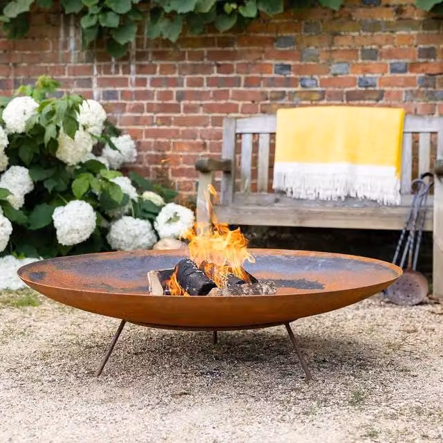 Primrose Pre-Rusted Corten Steel Fire Pit in Brown and Orange, Diameter: 100 cm