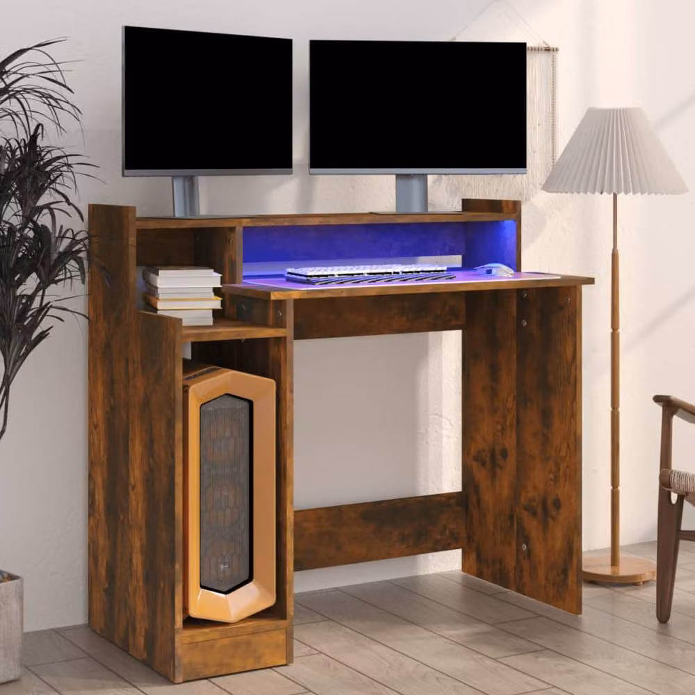 Berkfield Home Computer Desk in Smoked Oak Brown, W/D/H: 97 x 45 x 90 cm – 1