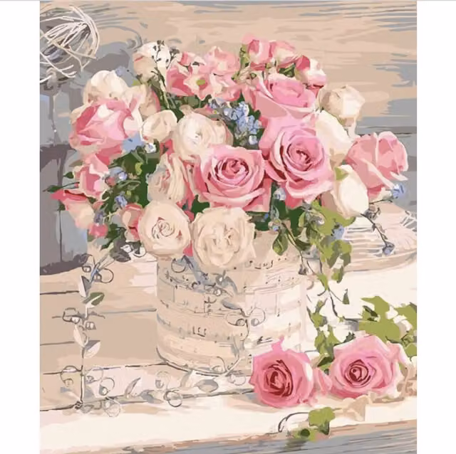 Syntego Roses Bouquet Diamond Painting Kit, Pink and Multicolour, W/D/H: 30 x 30 x 30 cm