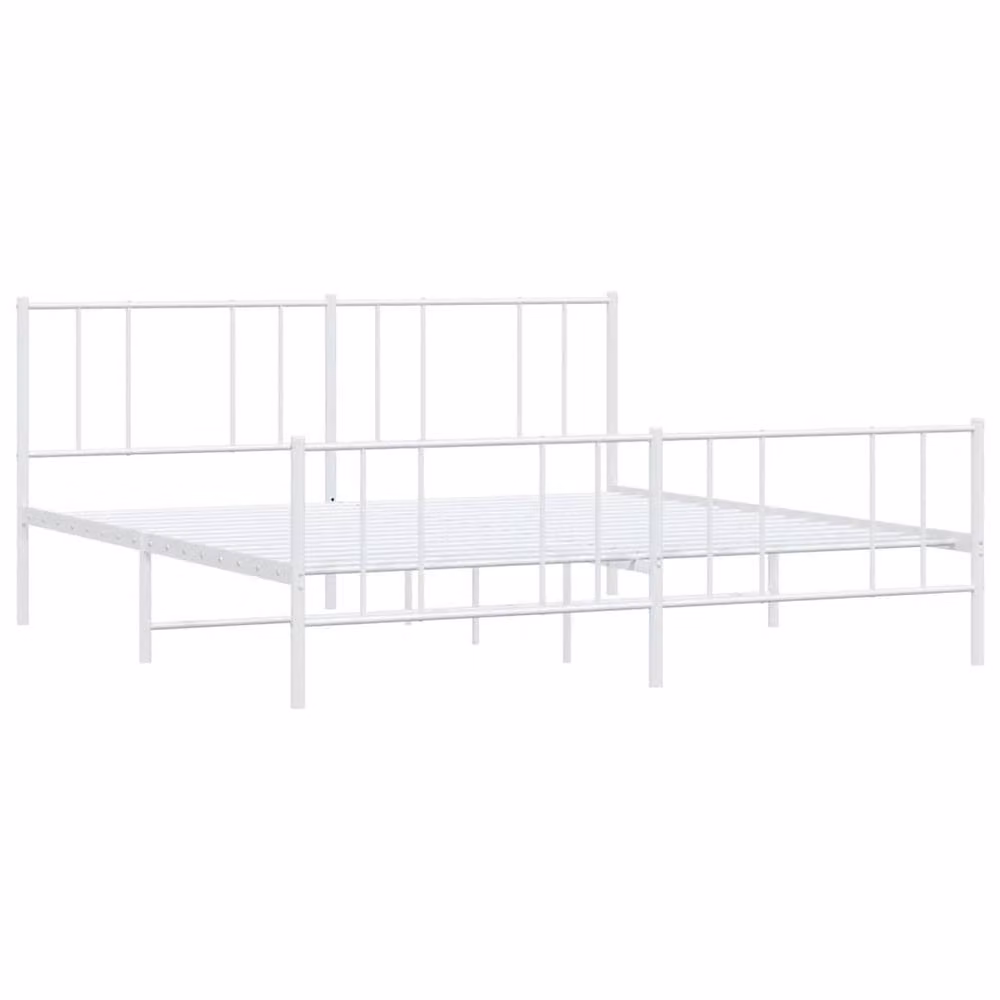 Berkfield Home Metal Bed Frame with Headboard and Footboard in White, W/D/H: 193 x 203 cm – 2