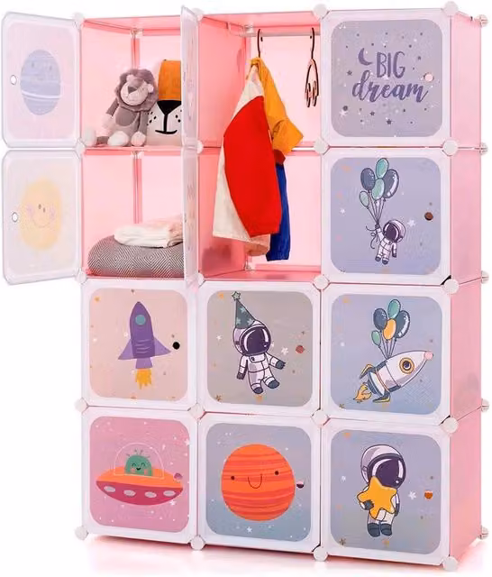 Nordara 12-Cube Portable Kids Wardrobe and Dresser Organiser in Pink