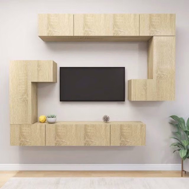 Berkfield Home 8 Piece Modern Sonoma Oak TV Cabinet Set in Brown