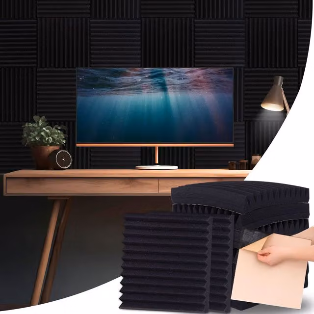 NOVECRAFTO Self-Adhesive Acoustic Wall Panels, Black Triangle Foam Soundproofing, 12 Pack, Depth: 4.5 cm