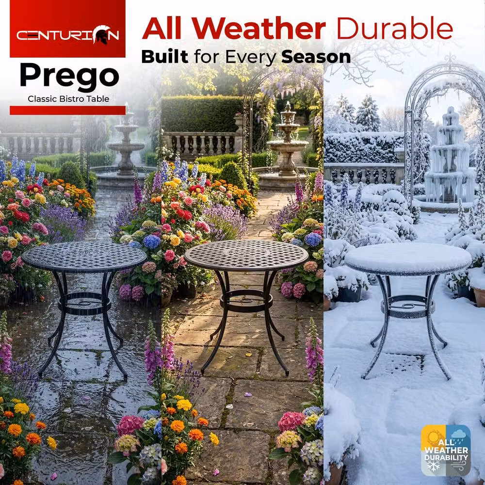 Centurion Supports PREGO Black Cast Aluminium Round Bistro Table for Garden and Patio, Diameter: 70.5 cm – 5