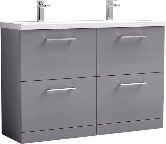 Balterley Level 1205mm Floor Standing 4 Drawer Unit with Double Basin in Satin Grey