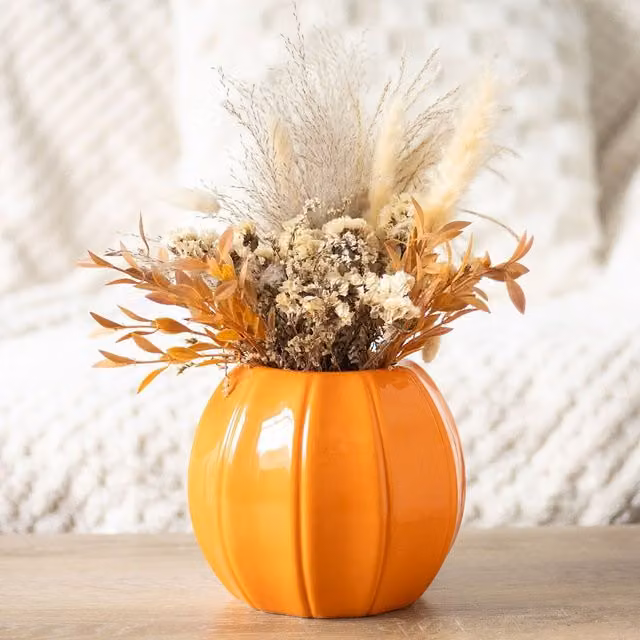 Kingsbury Gifts Orange Ceramic Pumpkin Shaped Tabletop Vase