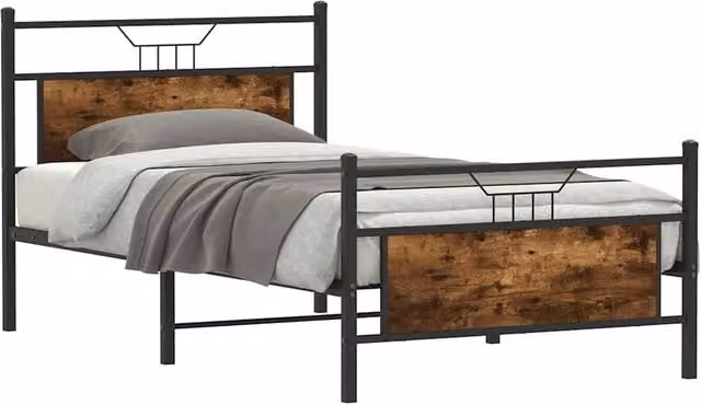 Berkfield Home Durable Industrial Bed Frame in Smoked Oak and Metal, Brown, W: 100 cm, D: 200 cm