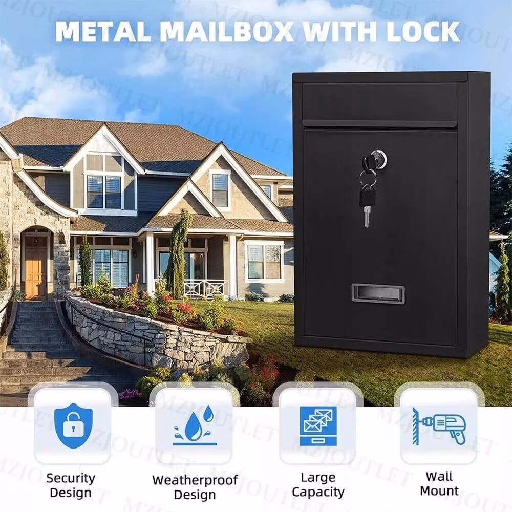 FLAVORA Large Lockable Metal Wall Mounted Combination Post Box in Black, H 32.0 cm x W 21.5 cm x D 8.5 cm – 6