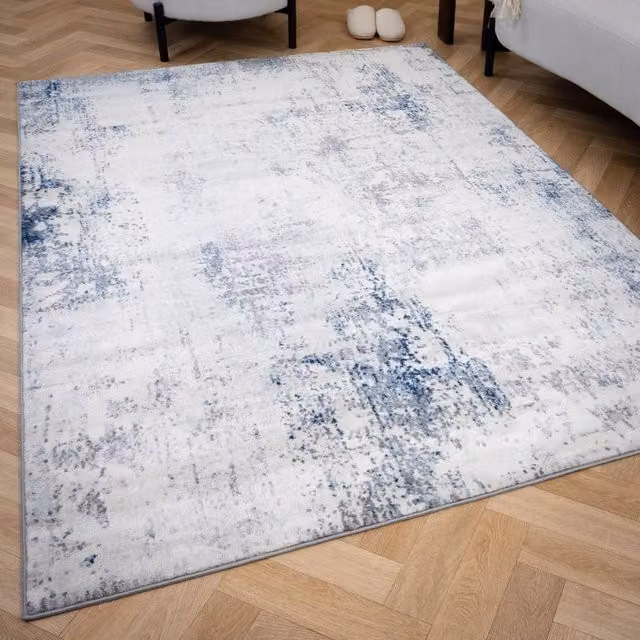 THE RUGS Elaris Stain Resistant Abstract Distressed Living Room Area Rug in Navy Blue and Grey, W: 230 cm, D: 160 cm