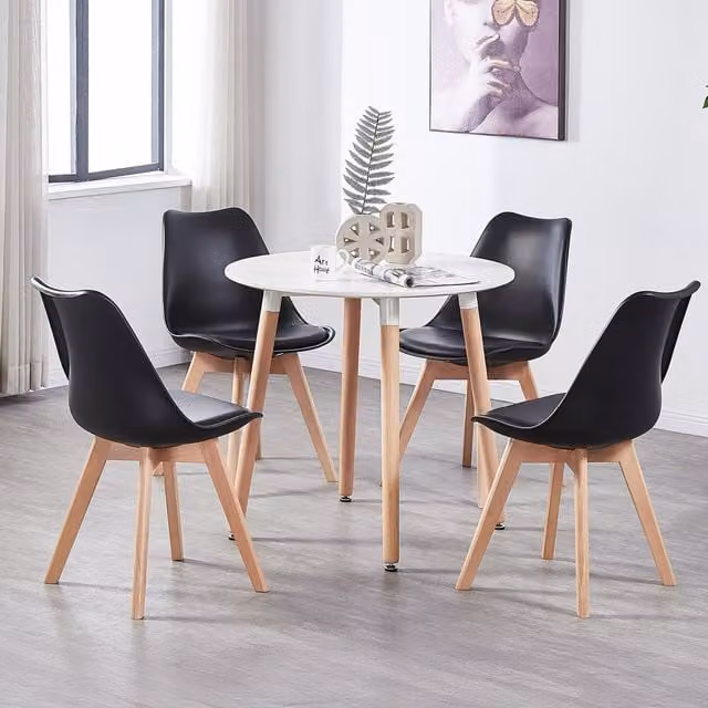 Life Interiors Lorenzo Round Dining Set with Table and 4 Chairs in Black