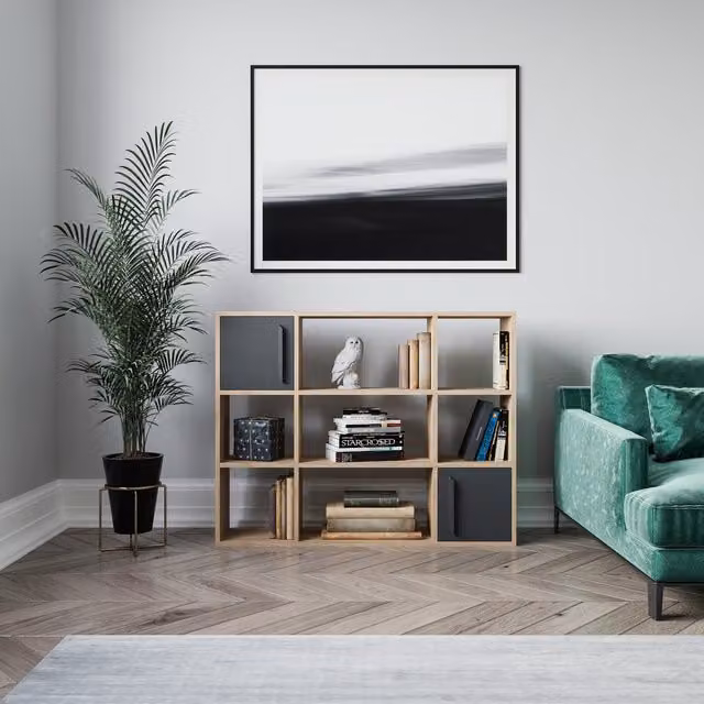Decorotika Randall Bookcase with Cabinets in Anthracite and Petrol