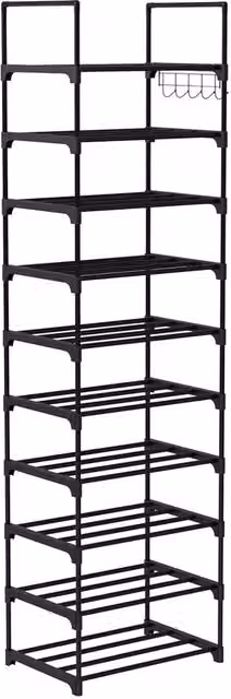FORGEVIO 10-Tier Metal Shoe Rack Footwear Organiser in Black