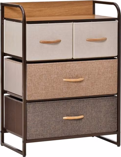 HOMCOM Multicoloured Dresser with 4 Linen-Feel Fabric Drawers and Metal Frame