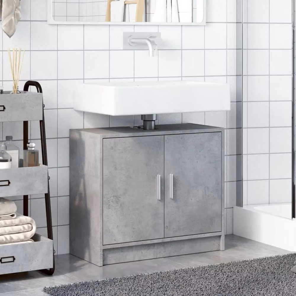 Berkfield Home Wall Mounted Bathroom Sink Cabinet in Concrete Grey, W/D/H: 63 x 29 x 55 cm – 2
