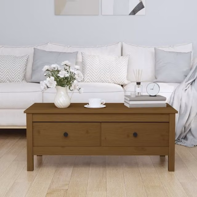 Berkfield Home Rustic Solid Wood Pine Coffee Table, Honey Brown, W: 100 cm, D: 50 cm, H: 40 cm – 1