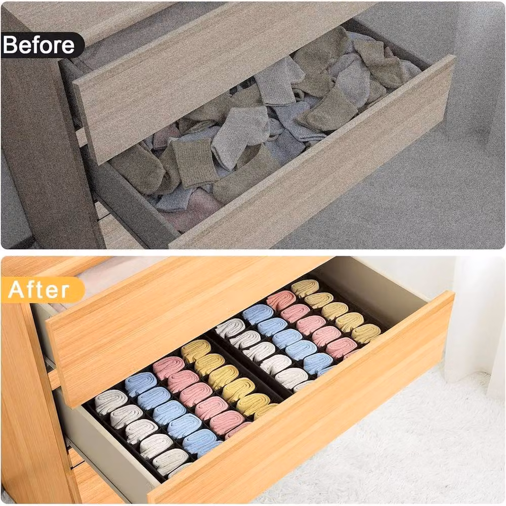 SPETLEK 2-Piece Foldable Fabric Drawer Organiser for Underwear and Socks in Grey, Large – 2