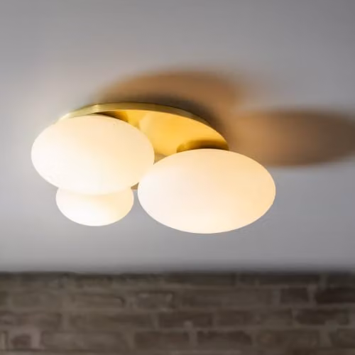 Ideal Lux Ninfea 2 Light Globe Ceiling Light in Brass with Transparent Glass Spheres – 2
