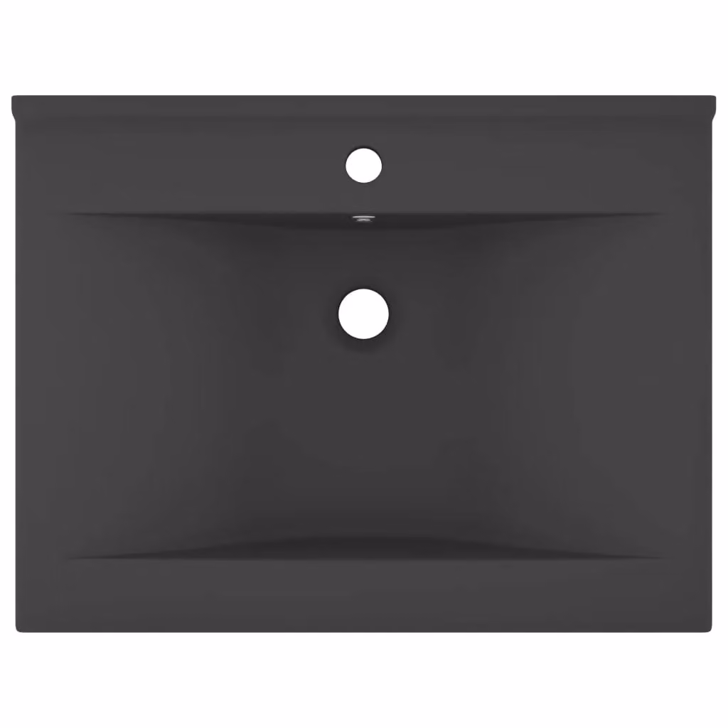 Berkfield Home Luxury Rectangular Ceramic Wall Hung Basin with Faucet Hole in Matt Dark Grey W: 60 cm, D: 46 cm, H: 16 cm – 3